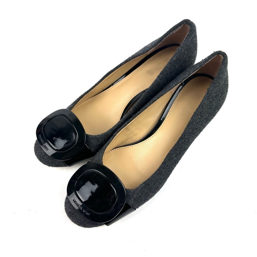 Michael Michael Kors Pauline Flex Mid Pump 6 Charcoal Felt‎ Wool Heels Womens